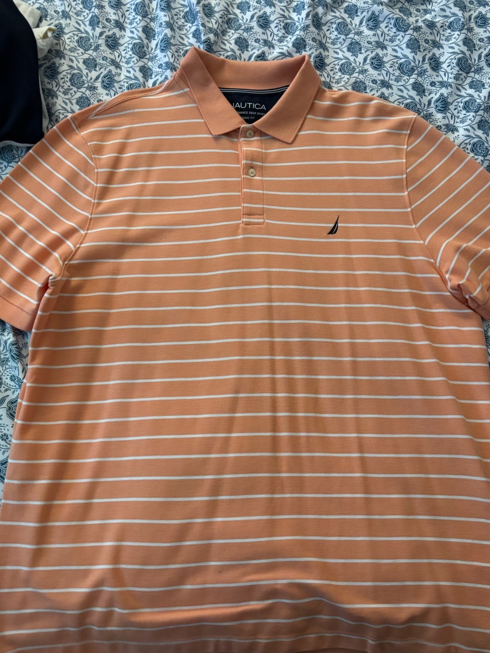 Nautica Men's Peach and White Striped Polo
